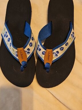 L.L. Bean Rotal Blue Blueberries Floral-Print Women's Flip Flops